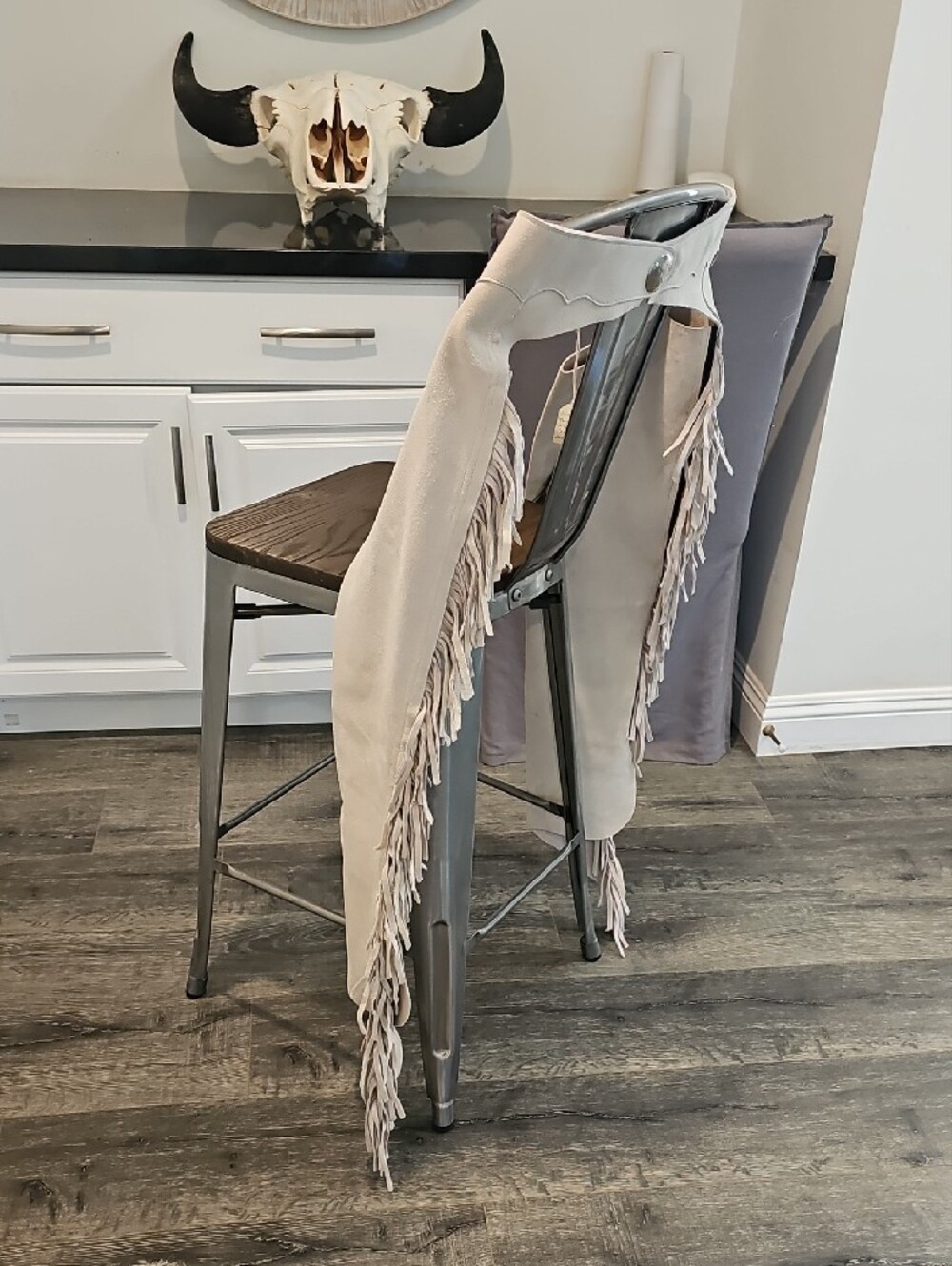 PERRI'S Fringed Leather Suede Light Beige